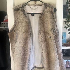 White | Black Fur Vest